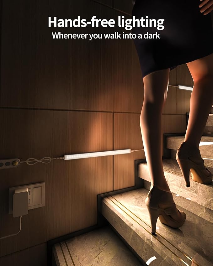 Motion Sensor Dimmable Under Cabinet Lighting, 6000K White, Plug-in, Linkable LED Closet Light Bars, 12-inch 2 Pack