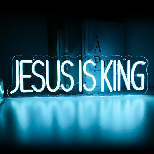JESUS IS KING" Divine Glow Neon Sign - Scripture LED Wall Art with Adjustable Brightness (15.75""×4.7"")"