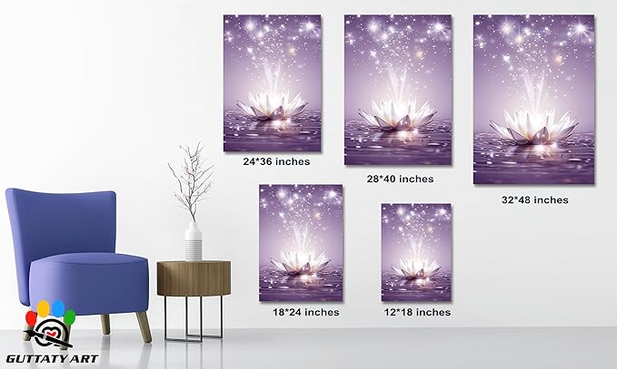 Zen Canvas Wall Art, White Lotus Flower Bloom in Water Picture, Zen Blue Flower Painting, Modern Framed Spiritual Home Artwork for Yoga Spa Meditation Spiritual Room Living Room Office 18x24 inch