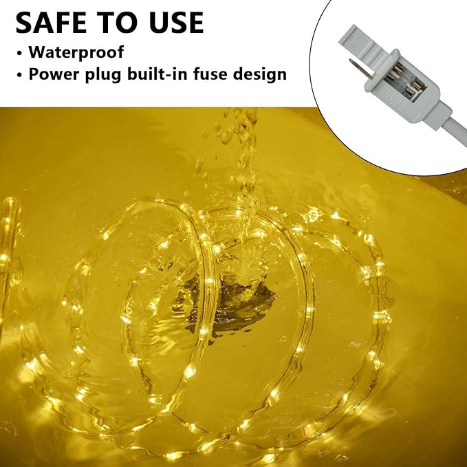 SURNIE LED Rope Lights Outdoor Warm White, Waterproof 25FT Cuttable 3000K Soft Lighting Indoor 110V Flexible Clear Tube for Bedroom Outside Garden Deck Patio Camping Decor, Not Flat Strip