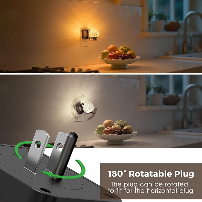 L LOHAS LED Night Lights Plug Into Wall 2 Pack,Dusk to Dawn Sensor,10-Color RGB Dimmable Night Light, 180°Rotating Plug in Night Light for Bathroom, Hallway, Bedroom, Stairway