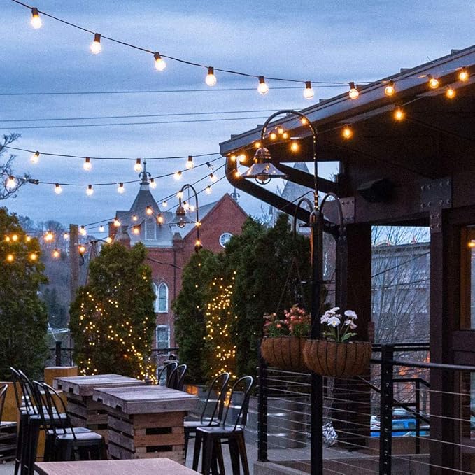Outdoor String Lights 50ft Patio Lights with 55 G40 Bulbs (5 Spare), Connectable Globe String Lights for Party Tents Patio Gazebo Porch Deck Bistro Backyard Balcony Pergola Decor, Black Wire