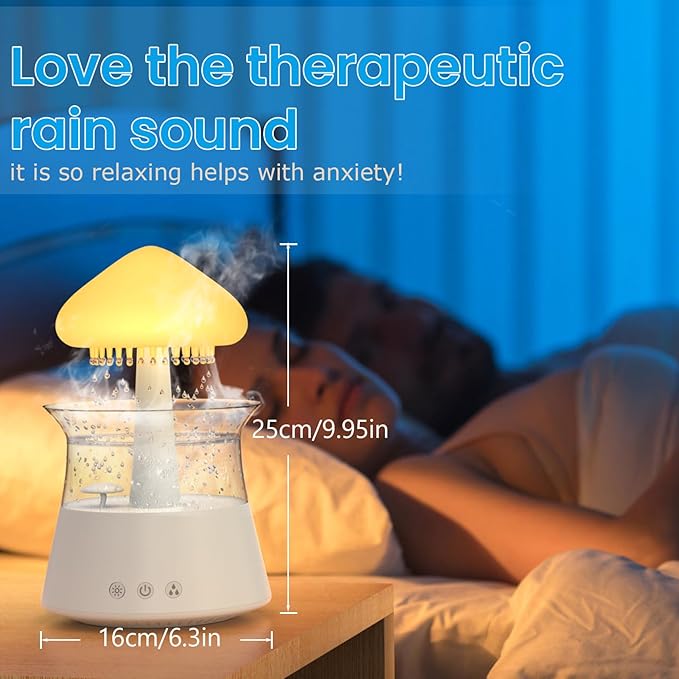Diffuserlove Cloud Humidifier Rain Water Drip Diffuser Humidifier with Remote Waterfall Lamp Mushroom Humidifier Rain Sounds White Noise Humidifier Air Humidifiers for Bedroom Desk
