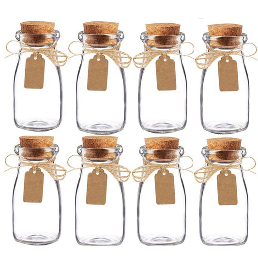 Bodosac Awtlife 15pcs Vintage Glass Milk Favor Jar with Cork Lids for Wedding Party Favor（3.4oz）