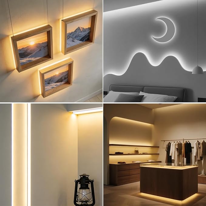 COB LED Strip Lights, 16.4ft Tunable White CCT LED Strip, 24V Dotless Dimmable Tape Light 3000K-6000K, DIY Cuttable Flexible Kit with Bluetooth Remote and Power Plug for Bedroom Kitchen Cabinet Decor