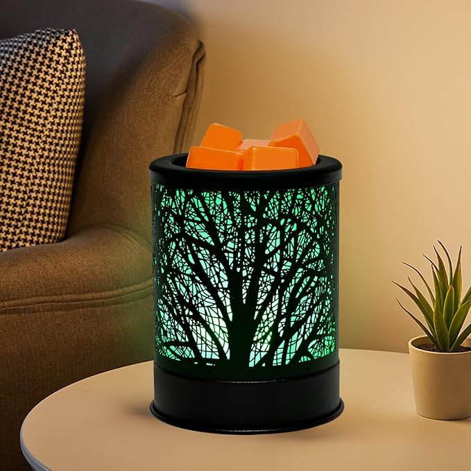 ASAWASA Metal Candle Wax Warmer,Wax Melt Warmer Candle Burner and Wax Melter with 7 Colorful Changing Lights & 1 Silicone Dishes for Office Home Decor(Colorful Tree)
