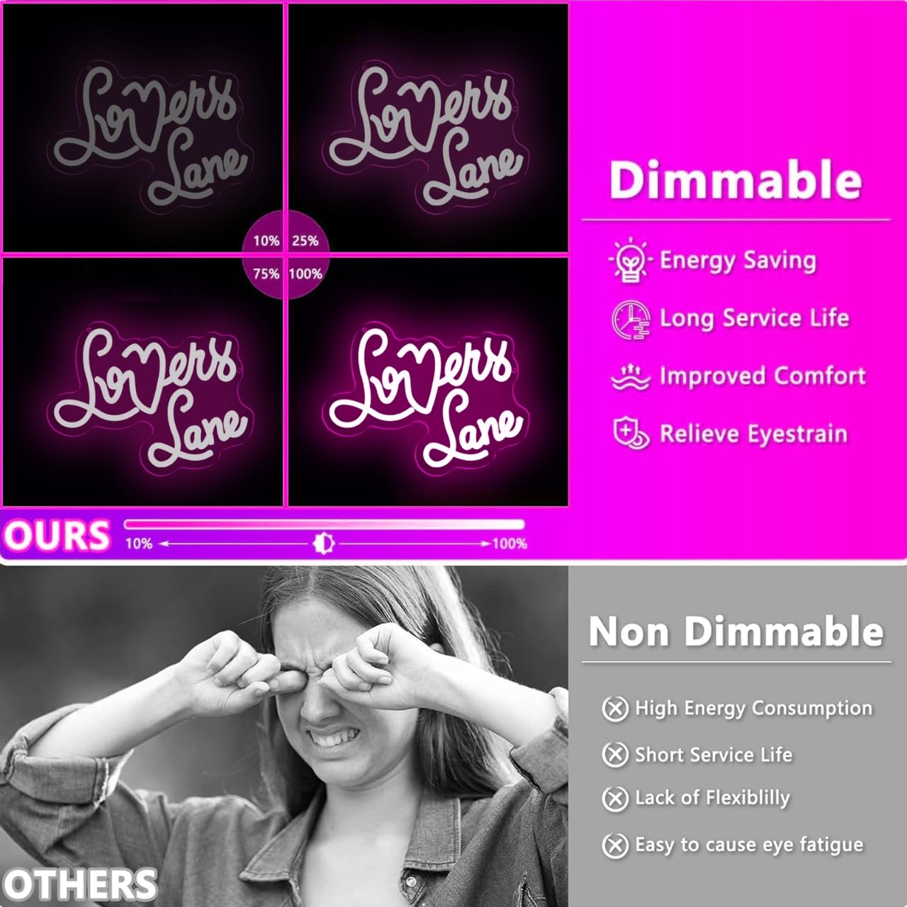Lmnopqr Lovers Lane Street Sign Neon Sign Aesthetic Pink LED Night Light for Wall Decor, Dimmable USB for Bedroom, Wedding Party, Bar, Store, Valentine's Day Gift for Girlfriend or Wife