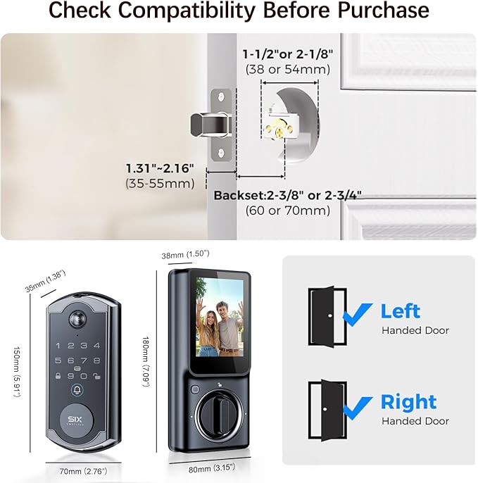Video Smart Lock S398, 4-in-1 Camera + Video Doorbell + Fingerprint Keyless Door Lock + Indoor Display Monitor, Smart WiFi Deadbolt, App Remote Control, Easy Installation, Chime Included