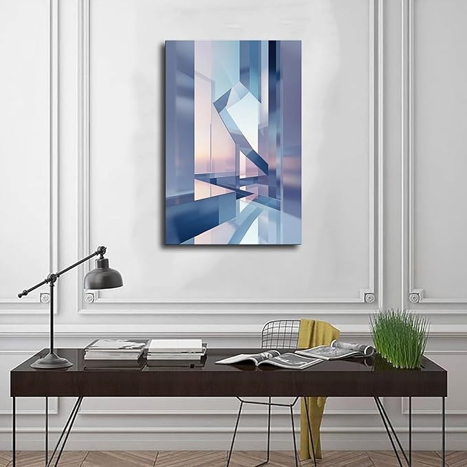 Futuristic Minimalist Wall Art – Abstract Digital Geometry Print – Modern Tech-Inspired Home Decor for Office & Living Room Canvas Poster Wall Art Decor Print Picture Paintings for Living Room Bedroom