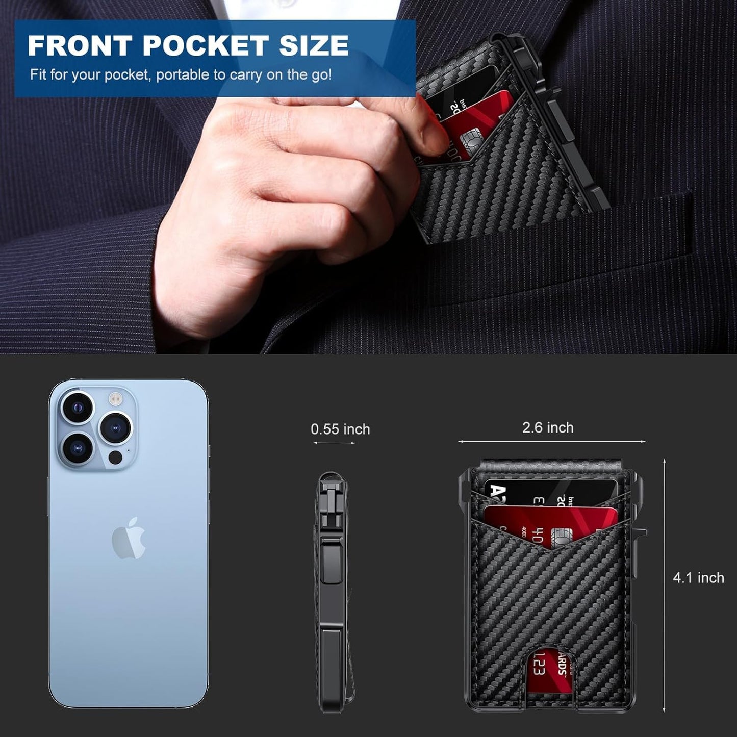 Wallet for Men, Mens Minimalist Wallet 9-13 Cards, Slim Compact Wallet with Money Clip & ID Window, RFID Blocking Smart Pop Up Card Wallet, Metal Aluminum Credit Card Holder Bifold Wallet