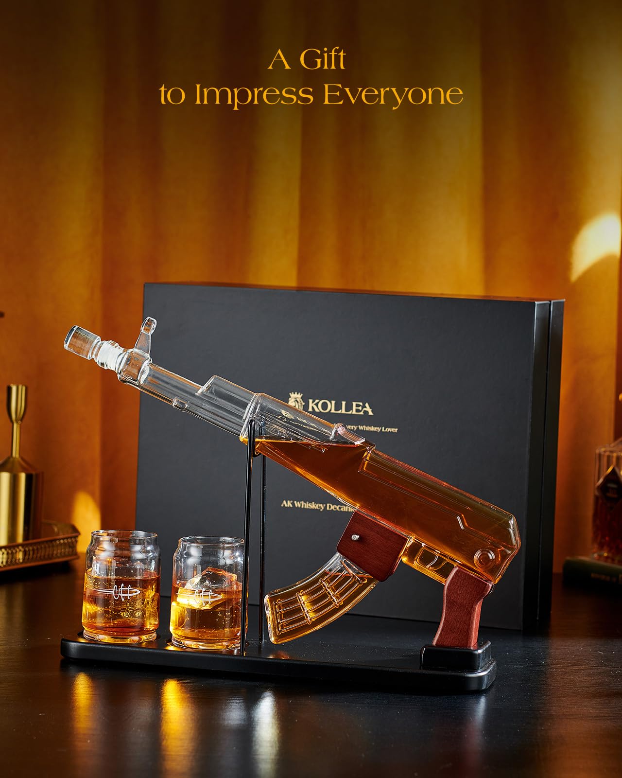 Kollea Birthday Gifts for Men Dad, Whiskey Decanter Sets for Men - Gun Decanter, Detachable Magazine & 2 Bullet Shot Glasses, Liquor Dispenser for Bar, Anniversary Military Fathers Present for Brother