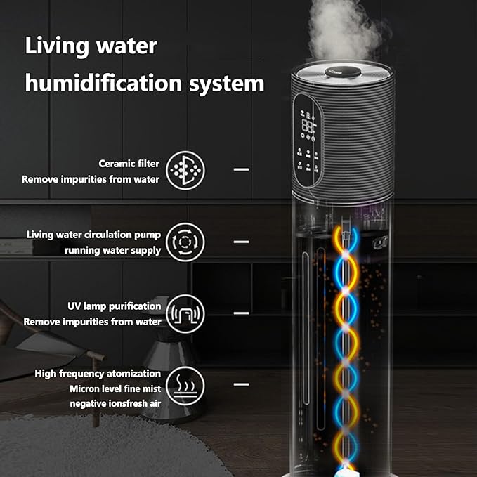 Floor-Standing Air Humidifier for Home Living Room and Bedroom with Water Pump Smart WiFi Humidifier Large Capacity Large Mist Volume UV Purification Atomizer(White)