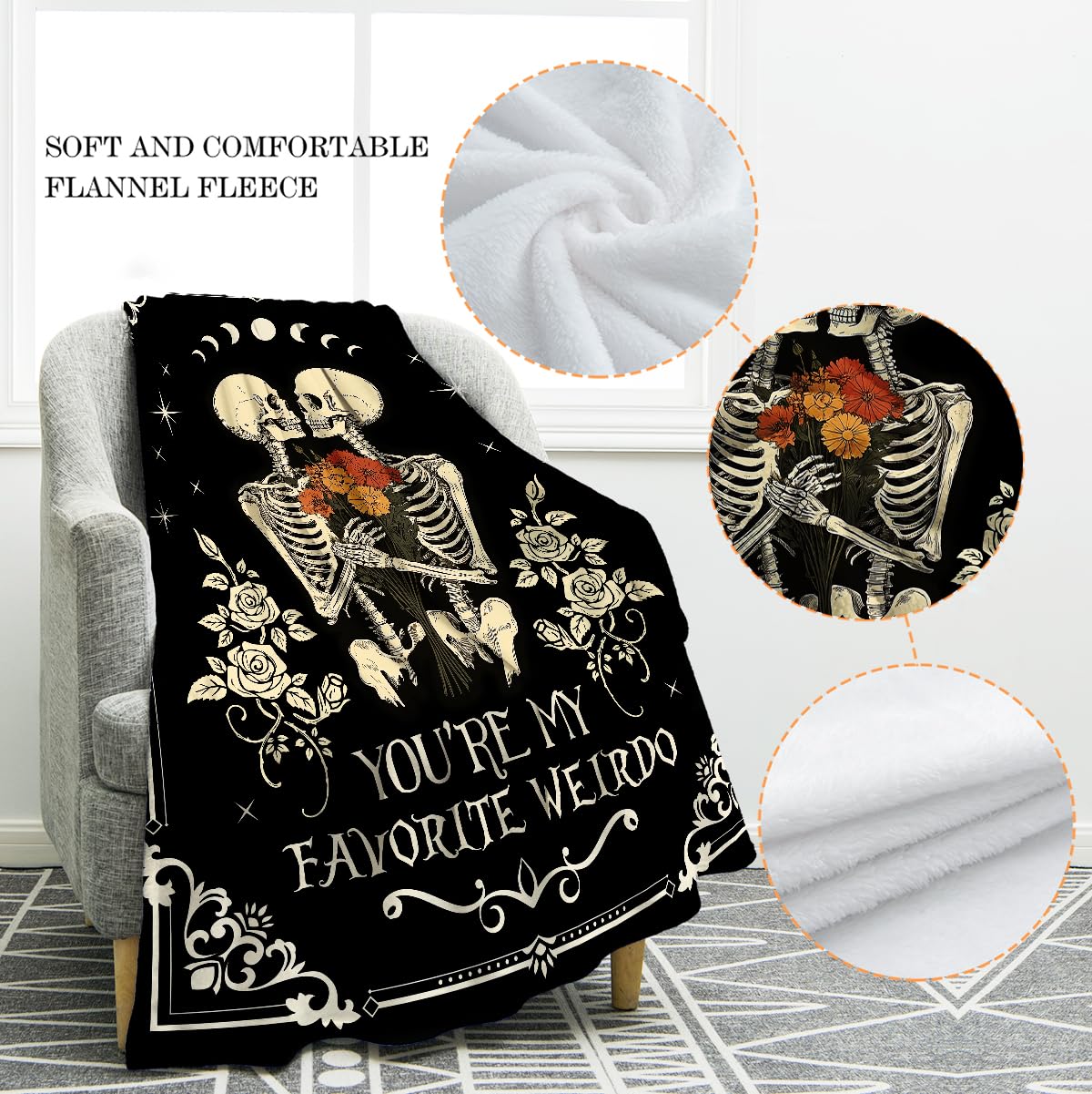 Jekeno Skull Blanket Gifts for Women Men, Rose Skull Throw Blankets Birthday Gifts for Boyfriend Girlfriend Wife Husband Couple, Valentine's Wedding Anniversary Day Gifts Ideas for Him Her