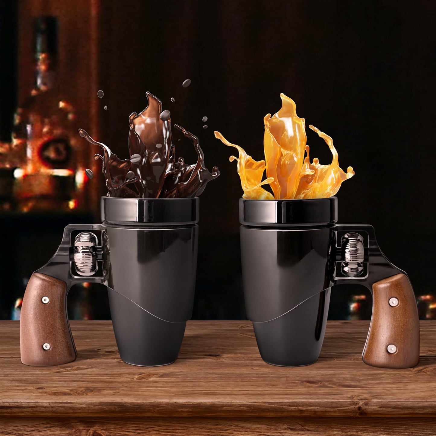 VIREESR Novelty Coffee Mugs for Men, Ceramic Funny Gun Cup, Revolver Mugs, Birthday Gifts for Father, Black Cool Unique Coffee Mug for Men, Fathers Day Dad Gifts(16 oz BLACK)