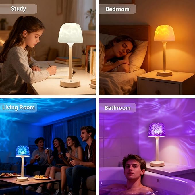 Waterproof Shower Lamp, Spa-Like Bathroom Light, Rechargeable Cordless Lamp with Touch & Remote Control, 16 Color Ocean Wave Projector, Shower Light for Inside Shower & Bathtub