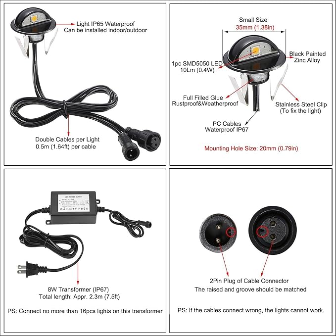 30PCS Low Voltage LED Deck Lighting Kit,0.2W-0.4W Low Voltage Multi-Color RGB Stainless Steel Waterproof Outdoor Landscape Garden Yard Patio Step Decoration Lamps LED In-ground Lights (RGB)