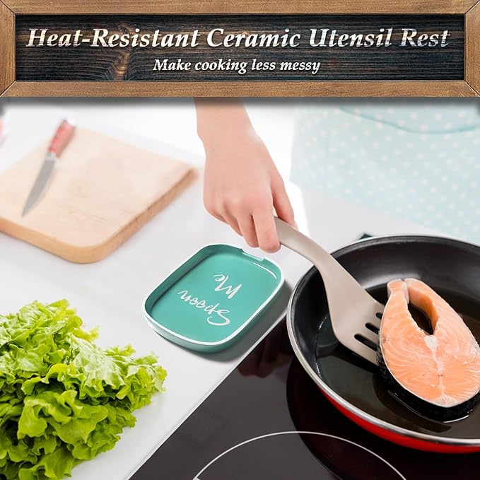 Turquoise Spoon Rest for Stove Top, DAYYET Teal Ceramic Large Spoon Holder, Spoon Rest for Kitchen Counter, Heat-Resistant Cooking Utensil Rest, Teal Kitchen Decor and Accessories
