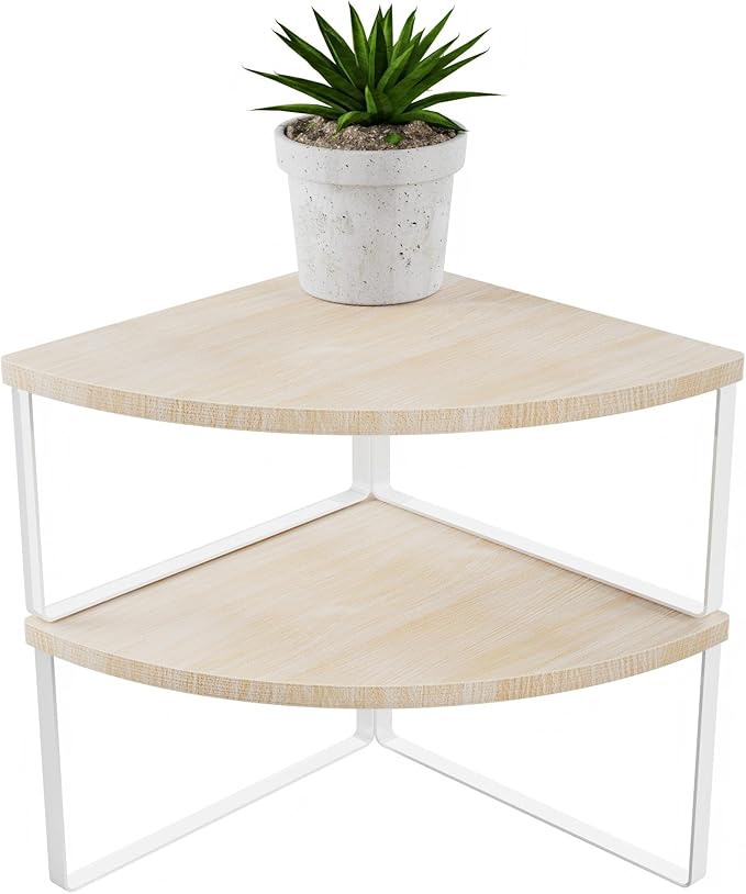Corner Shelf Countertop Organizer - Set of 2 Corner Shelves for Kitchen Cabinet Organizer, Spice Rack, Stackable Bathroom Stand and Storage, Sink Rack, Corner Cabinet, Counter Decor, Natural Beige