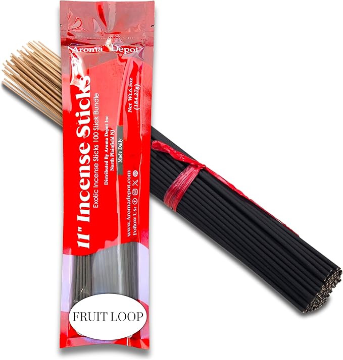Fruit Loop Type Most Exotic 11'' Incense Sticks. Approx. 85 to 100 Sticks Per Bundle, Each Natural Stick Burns for 45 mins to 1 Hour Each. Long Lasting Guarantee 100% Pure