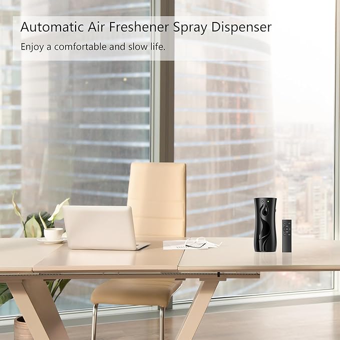 8-Pack Automatic Air Freshener Spray Dispenser with Remote Control,Wall Mounted/Free Standing for Commercial Use,Multiple Time Scent/Mist Release Settings for Room/Restroom (BLACK, standard)