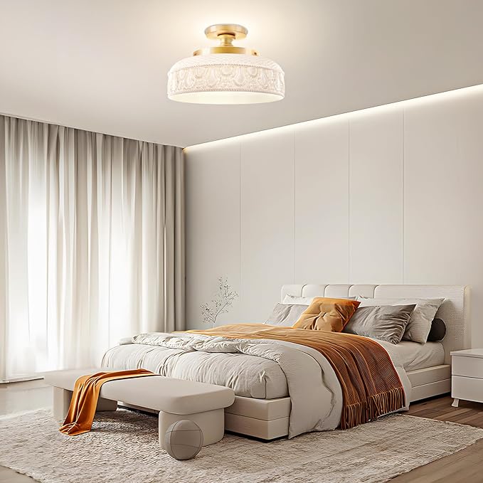 Lamomo Semi Flush Mount Ceiling Light,White Glass Shade Gold Hallway Light Fixture,3-Bulb Globe Glass Close to Ceiling Scone,Indoor Hanging Light for Bedroom Kitchen Porch Hallway,Bulbs Not Included