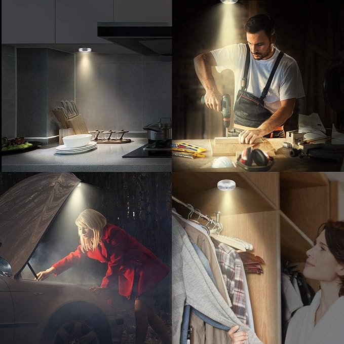 HONWELL Wireless Spotlight Indoor, Magnetic Push Lights, Stick on Puck Light, ALUMINIUM Mini Accent Lights Battery Operated, 100LM, 2 Brightness Level LED Closet Light for Cabinet,Art,Kitchen(3.3Inch)