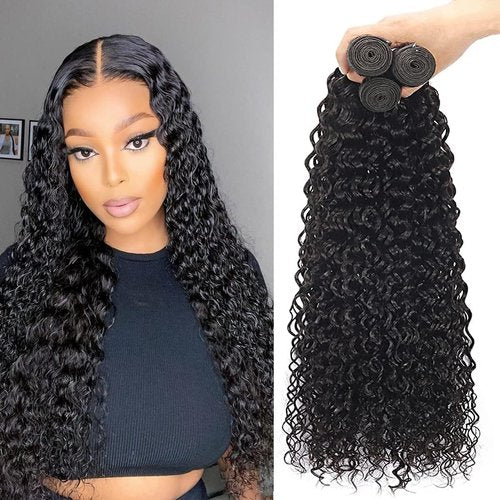 Giginger Bundles Human Hair 22 24 26 Inch Water Wave Brazilian Virgin Curly Human Hair Bundles Unprocessed Quick Weave Soft Sewn In Hair Extensions for Black Women