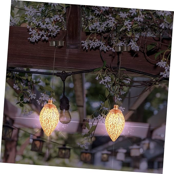 HEMOTON Solar Garden Light Outdoor Chandelier Hanging Decor Solar Lanterns Patio Lamp Rainproof Lighting