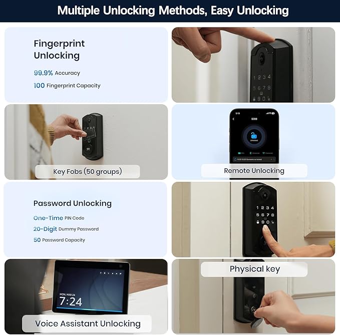 Video Smart Lock S398, 4-in-1 Camera + Video Doorbell + Fingerprint Keyless Door Lock + Indoor Display Monitor, Smart WiFi Deadbolt, App Remote Control, Easy Installation, Chime Included