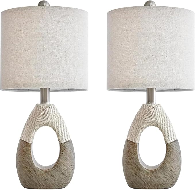 OYEARS 19” Boho Table Lamps Bedroom Living Room Set 2,Suitable for Small Space,Small Farmhouse RattanTable Lamp Rustic Egg Design Resin Light Decoration,Nightstand Bedside Lamps for Office Study Rest
