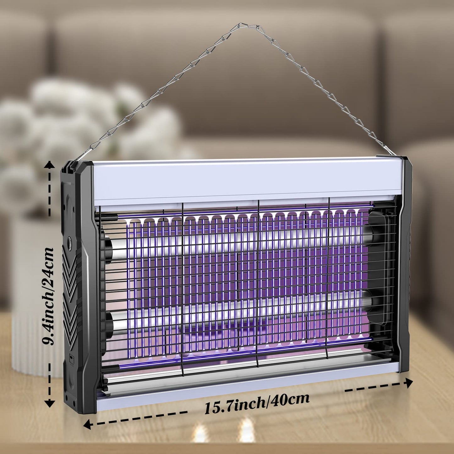 PALONE Electric Bug Zapper 3200V Mosquito Zapper Killer Indoor Insect Killer with Hanging Chain Mosquito Trap with Removable Collection Tray USB Electric Bug Zapper Outdoor for Home Office (16 in)