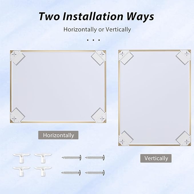 30x30 Inch Brass Bathroom Mirror for Wall, Aluminum Frame Rectangle Rectangular Vanity Mirror, Modern Large for Bedroom, Living Room, Horizontal or Vertical