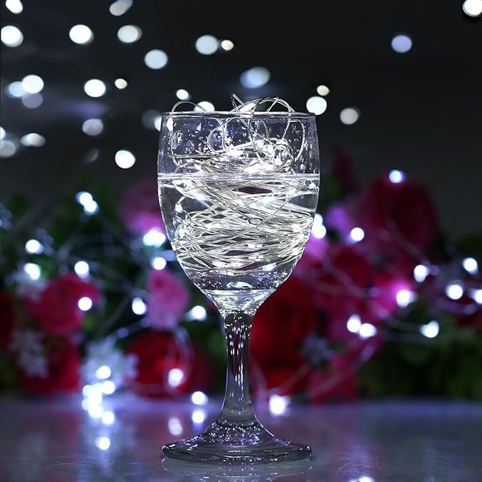 2 x 50LEDs Fairy Lights Battery Operated, Silver Wire 2 Mode 16.4Ft Chains String Lights for Bedroom Christmas Party Decoration (Cool White, 16.4)