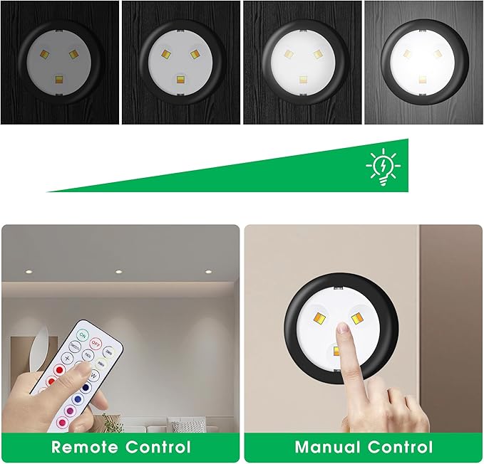 Puck Lights, 13 Colors Changeable LED Puck lightings Battery Powered Dimmable Under Cabinet Lights, Battery Powered Under Counter Lights with 2 Wireless Remote Controls for Kitchen