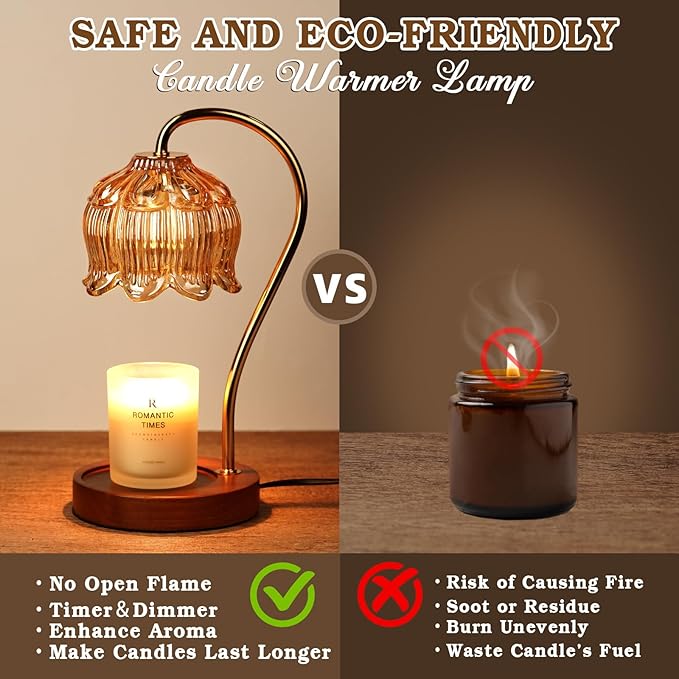 Flower Candle Warmer Lamp with Timer, Dimmable Candle Lamp Warmer, Christmas Birthday Gift for Women Mom, House Warming for New Home Decor, Lotus Wax Melt Warmer for Jar Candles