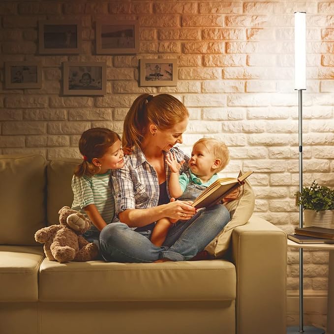 O’Bright LED Cylinder Floor Lamp with Remote Control, Full Range Dimming, Adjustable Color Temperature 3000K-6000K, Minimalist Standing Lamps for Living Room, Bedrooms and Office, Brushed Nickel