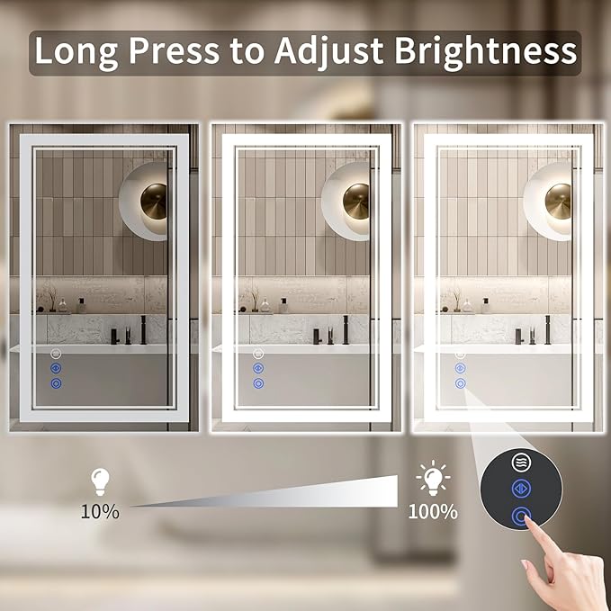 32"x40" LED Bathroom Mirror with Lights, Anti-Fog, Backlit + Front Lit, Dimmable, Led Vanity Mirror for Wall, Lighted Bathroom Mirror, 3 Colors, Shatter-Proof Tempered Glass