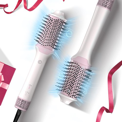 2-in-1 Blow Dryer Brush, Ionic & Ceramic Thermal Brush with Adjustable Heat & Cool Shot, 110000 RPM Motor High-Speed Motor for Frizz-Free, Smooth & Voluminous Hair,White no Comb