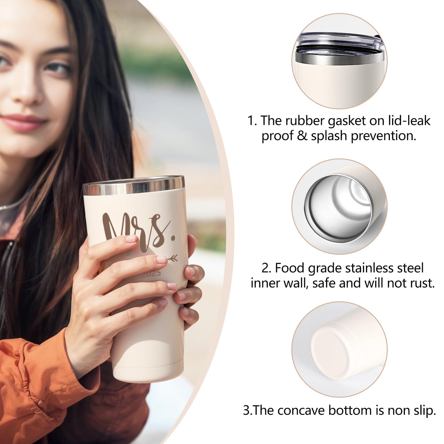 Gtmileo Mr & Mrs EST 2025 Stainless Steel Insulated Tumbler Set, Wedding Gifts for Couples, Bridal Shower Gifts - 30oz, Black&Beige