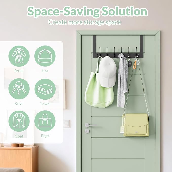 Over The Door Hooks with 6 Hooks for Hanging-Space-Saving,Over The Door Hanger,Over The Door Towel Rack,Towel Hanger for Bathroom,Guaranteed Quality & Compressed Packaging (2, Black-Unassembled)