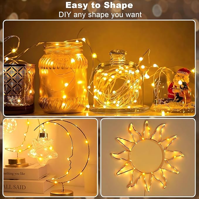 33Ft String Lights Battery Operated with Remote Control Timer, 100LED 4 Pack Waterproof 8 Modes Copper Wire Twinkle Fairy Lights for Bedroom Indoor Outdoor Wedding Dorm Christmas Decorations