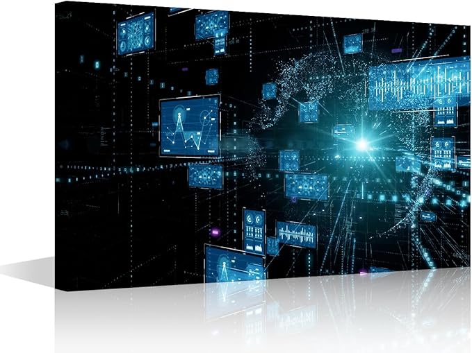 TUMOVO Computer Chip Pictures for Living Room Programming Wall Art Prints on Canvas CPU Concept Painting Modern Artwork AI Wall Decor for Bedroom Office Bathroom Decor Ready to Hang, 24x16in