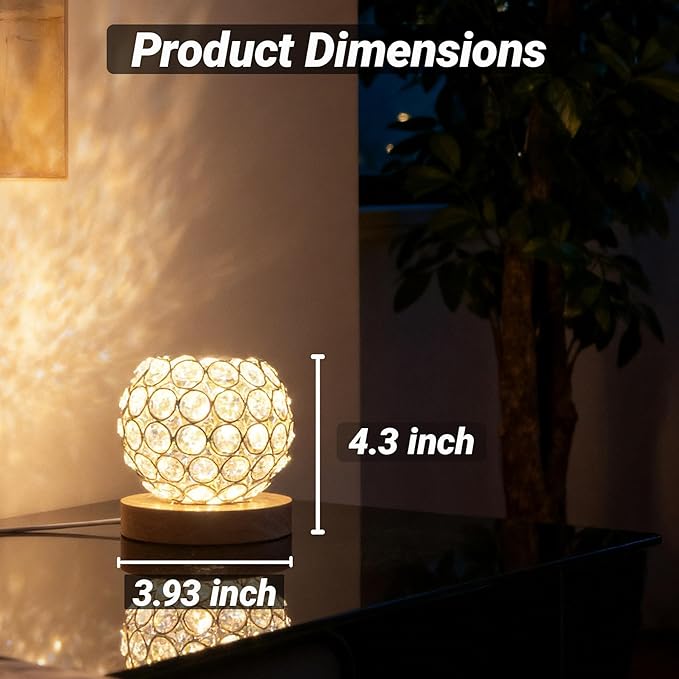 Crystal Mood Table Lamp, Small Decorative Sphere Light with Voice Control - 3 Lighting Modes Ambient Lighting for Tiny Bedroom & Living Room Decor, Aesthetic Gifts for Teen Girls
