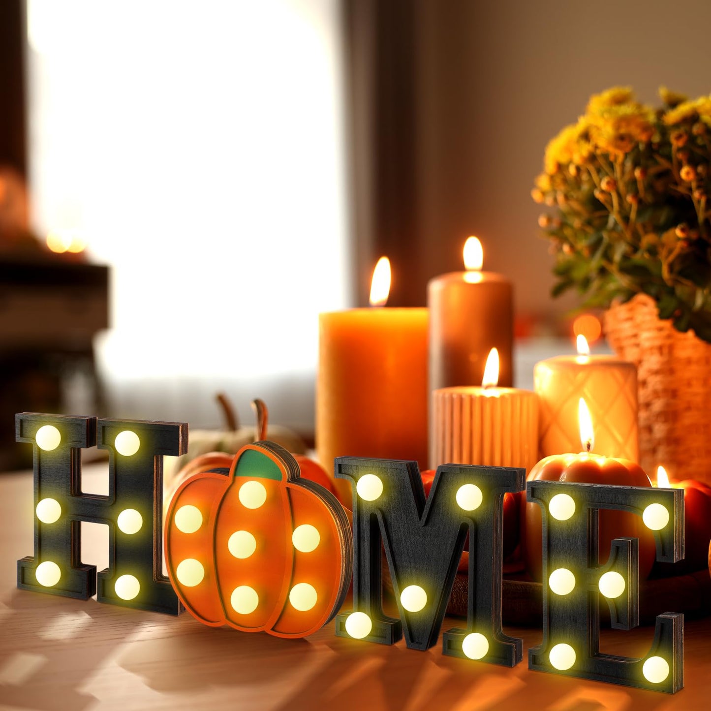 Aurelema Interchangeable Home Table Signs with 8 Pcs Seasonal Icons Wooden "home"" Letter Signs with LED Marquee Light up 4th of July Table Decorations Decorative Centerpiece for Room Decoration"