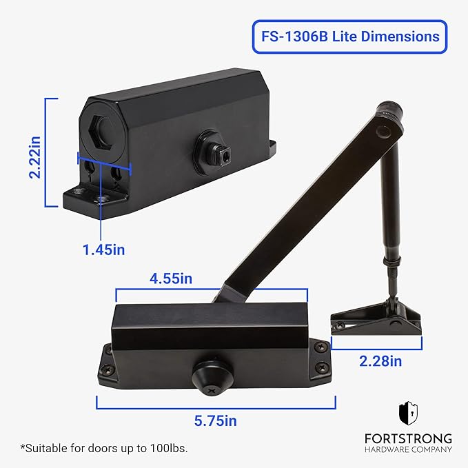 Lightweight Automatic Door Closer - Hydraulic Auto Door Closer No Slam - Grade 3 Slow Close Door Hinge - No Slam - Closing Hinge for Home Use - Easy to Open Arm - Self Closing Internal Doors (Black)