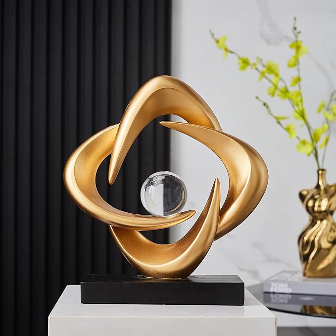 Abstract Art Sculpture, Resin Gold Decorative Statue, Modern White Ornaments for Living Room, Decorativas Modernas for Coffee Table/Entryway/Office Collectibles (Gold)