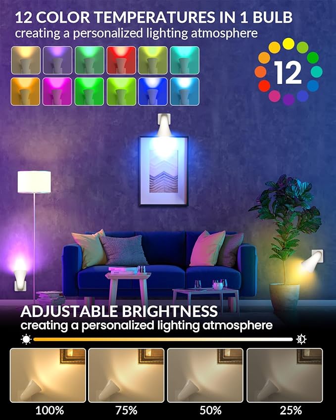 Plug in GU10 Wall Uplighter Lamp with Timer & Memory Function, Spotlights with GU10 Socket, Plugin Wall Wash Lamp with Remote Control, Indirect Lighting Inside (LED RGB Bulb Included)
