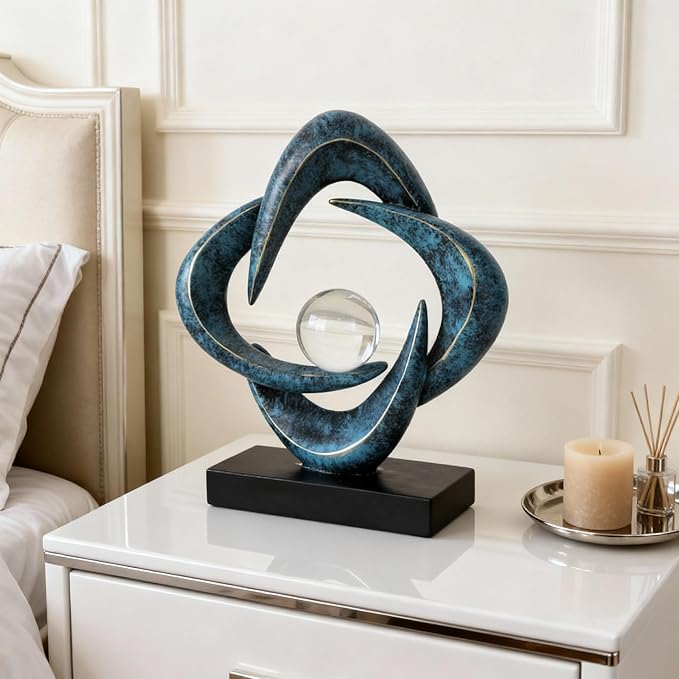 Abstract Art Sculpture, Resin Gold Decorative Statue, Modern White Ornaments for Living Room, Decorativas Modernas for Coffee Table/Entryway/Office Collectibles (Blue&Gold)