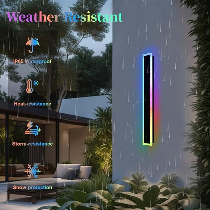 Modern RGB Long Outdoor Wall Lights for House,2 Pack RGB LED Wall Light Fixture,40 inch Led Liner Wall Sconce Lights,Dimmable Exterior lighting Fixtures for Porch,Garage,Patio with Romote Control