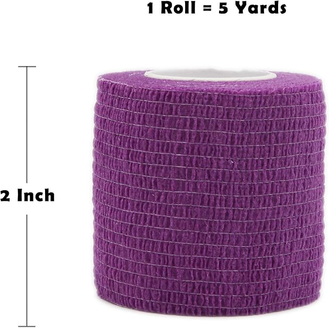 First Aid Self Adherent Cohesive Bandages, First Aid Tape Cohesive Wrap Bandage, Colorful Bandages(2 inches x 5 Yards,12 Packs,Colorful)